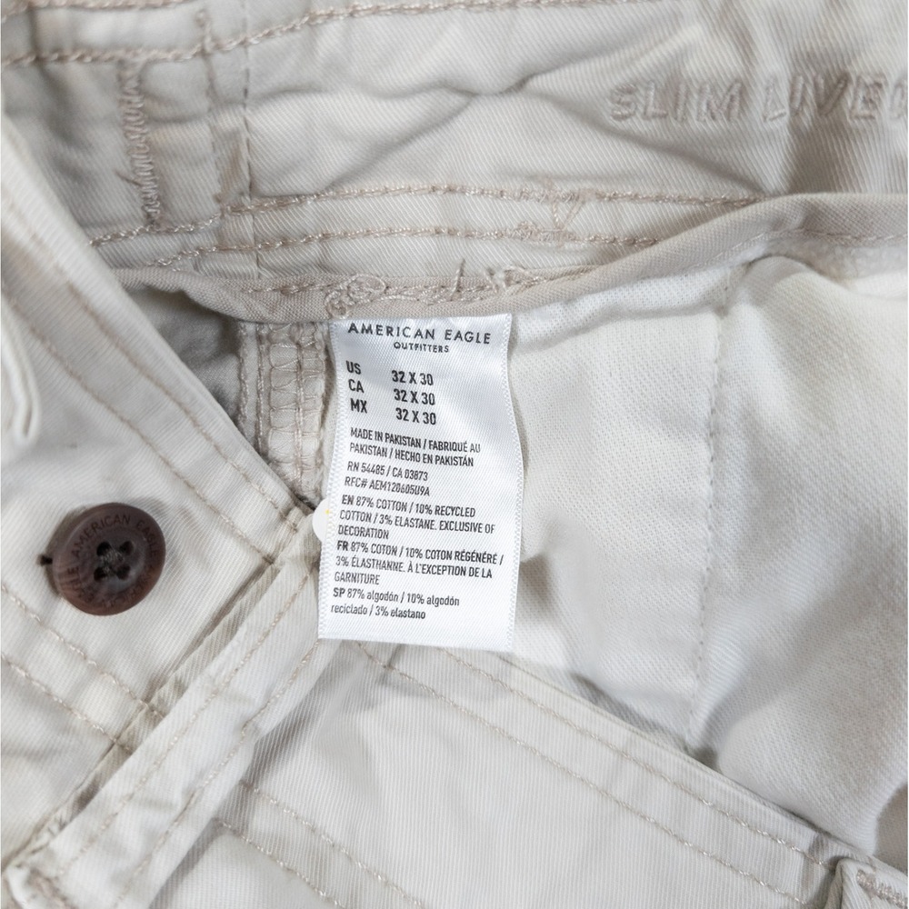American Eagle Slim Lived-In Cargo Pants Mens 32x30 Tan Khaki Utility Trousers - Picture 11 of 15